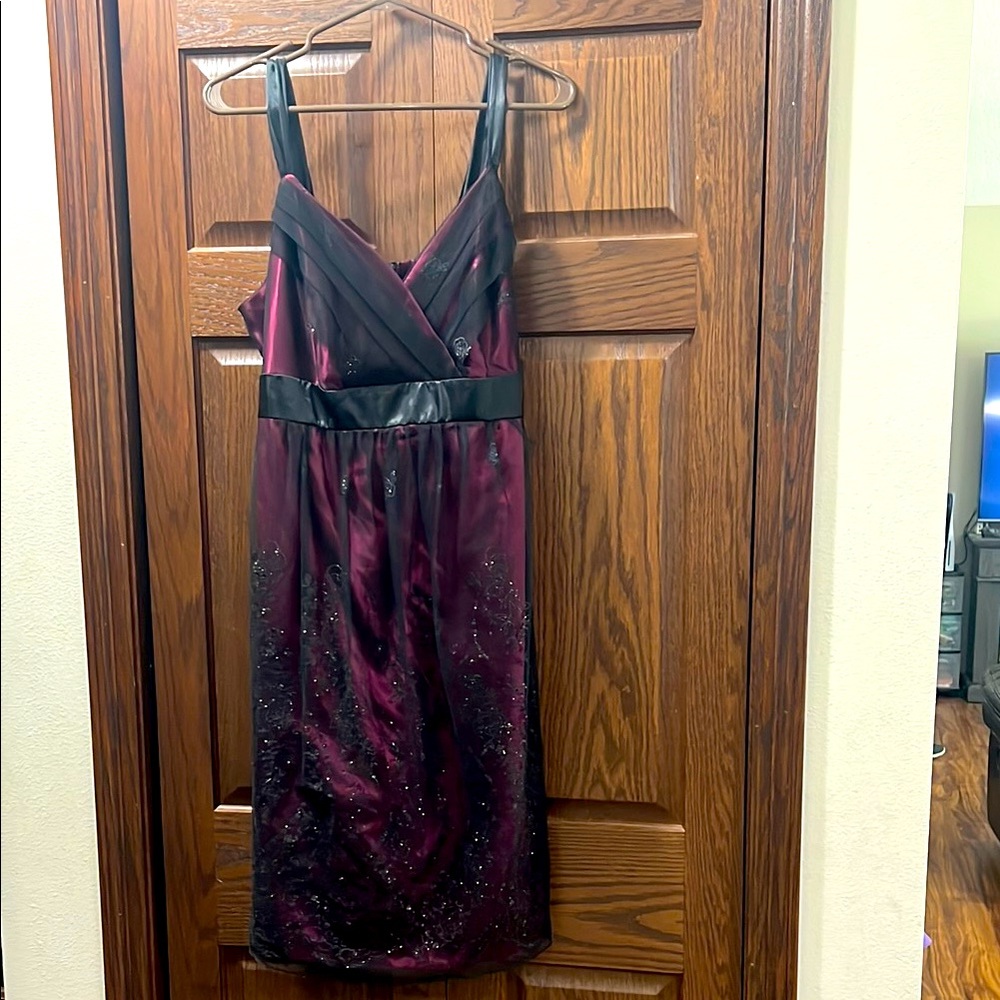 Maurices Purple and Black Sheath Midi Dress Spaghetti Strap Cocktail